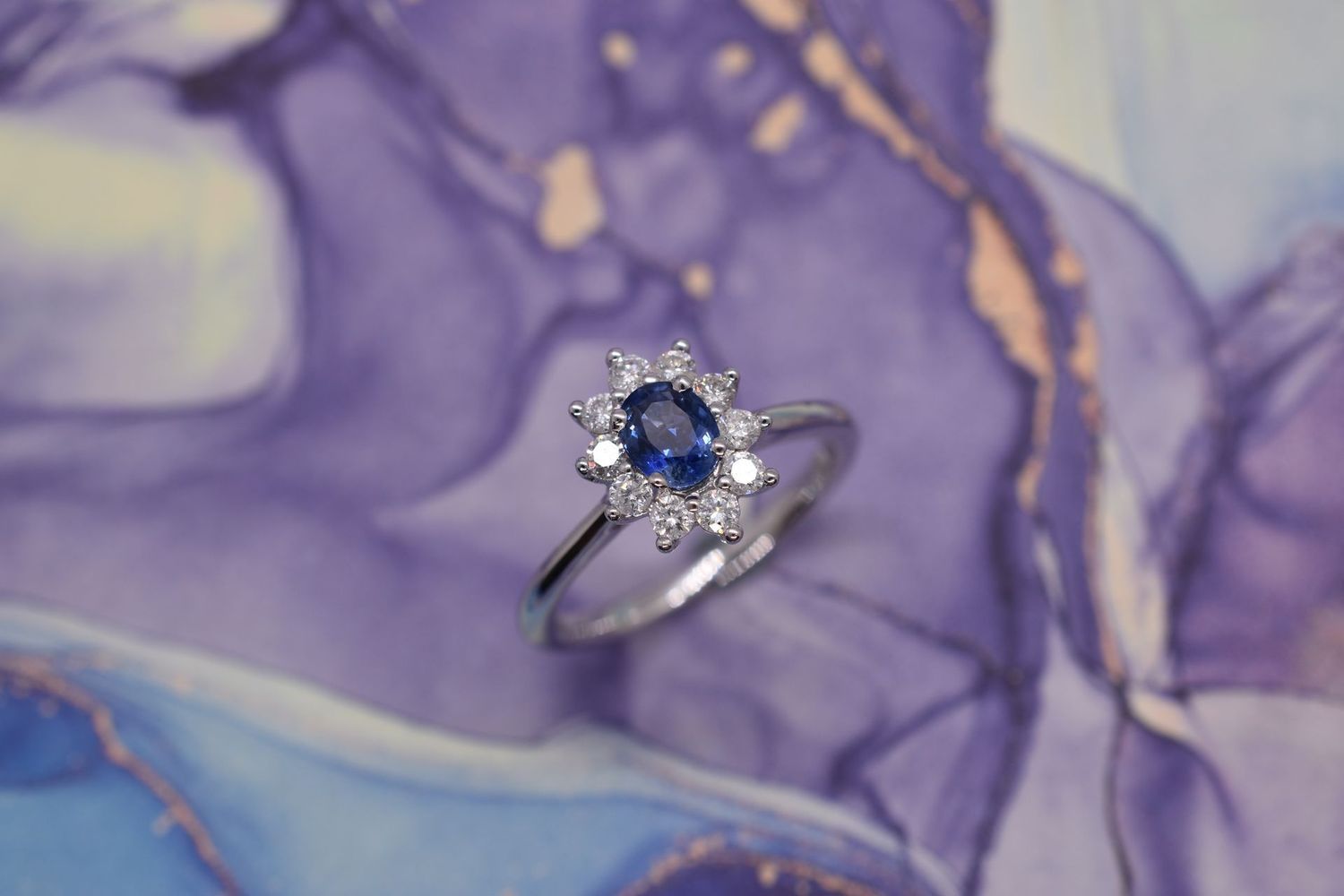 Platinum Sapphire & Diamond Cluster Ring