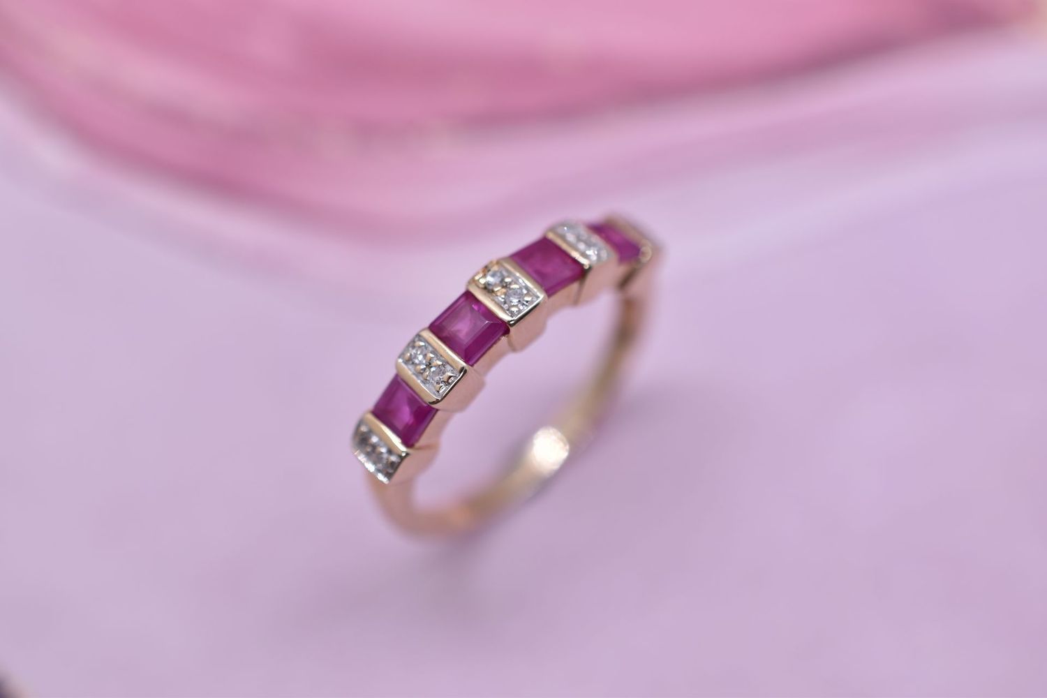 9ct Yellow Gold Ruby & Diamond Set Half Eternity Ring