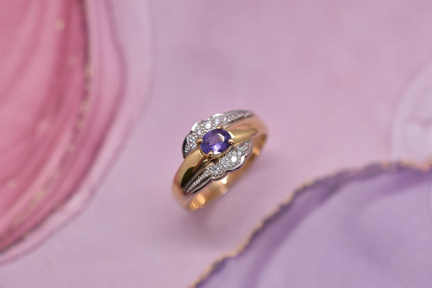 18ct Gold Amethyst & Diamond Ring