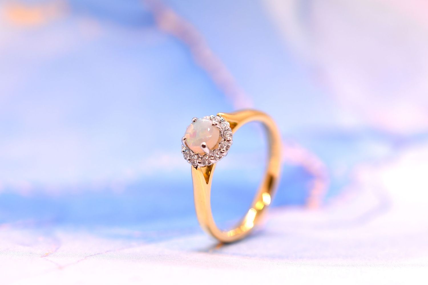 18ct Gold Opal & Diamond Halo Cluster Ring