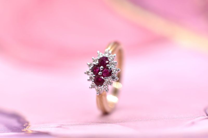 9ct Gold Ruby & Diamond Cluster Ring