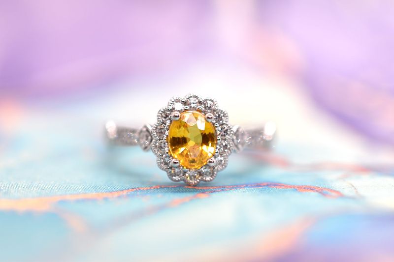 Platinum Yellow Sapphire & Diamond Cluster Ring