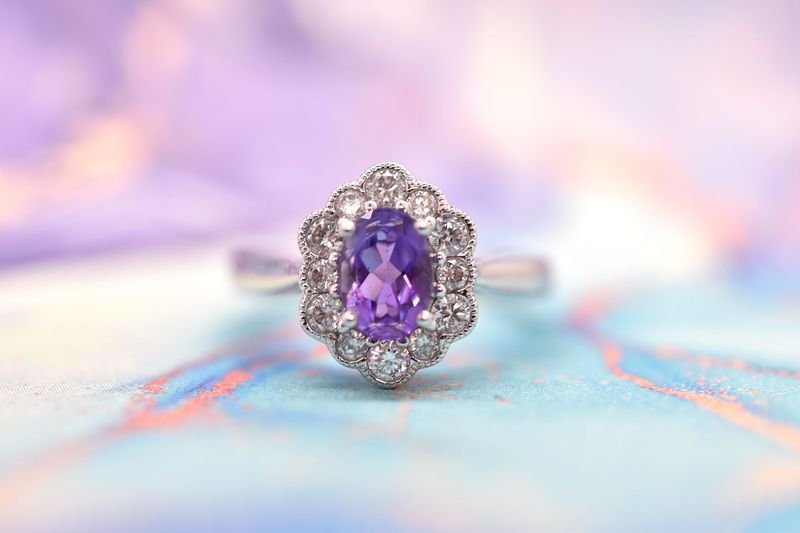 18ct White Gold Amethyst & Diamond Cluster Ring