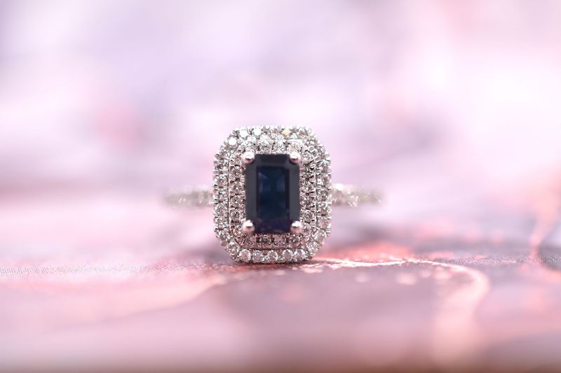 9ct White Gold Sapphire & Diamond Double Halo Cluster Ring