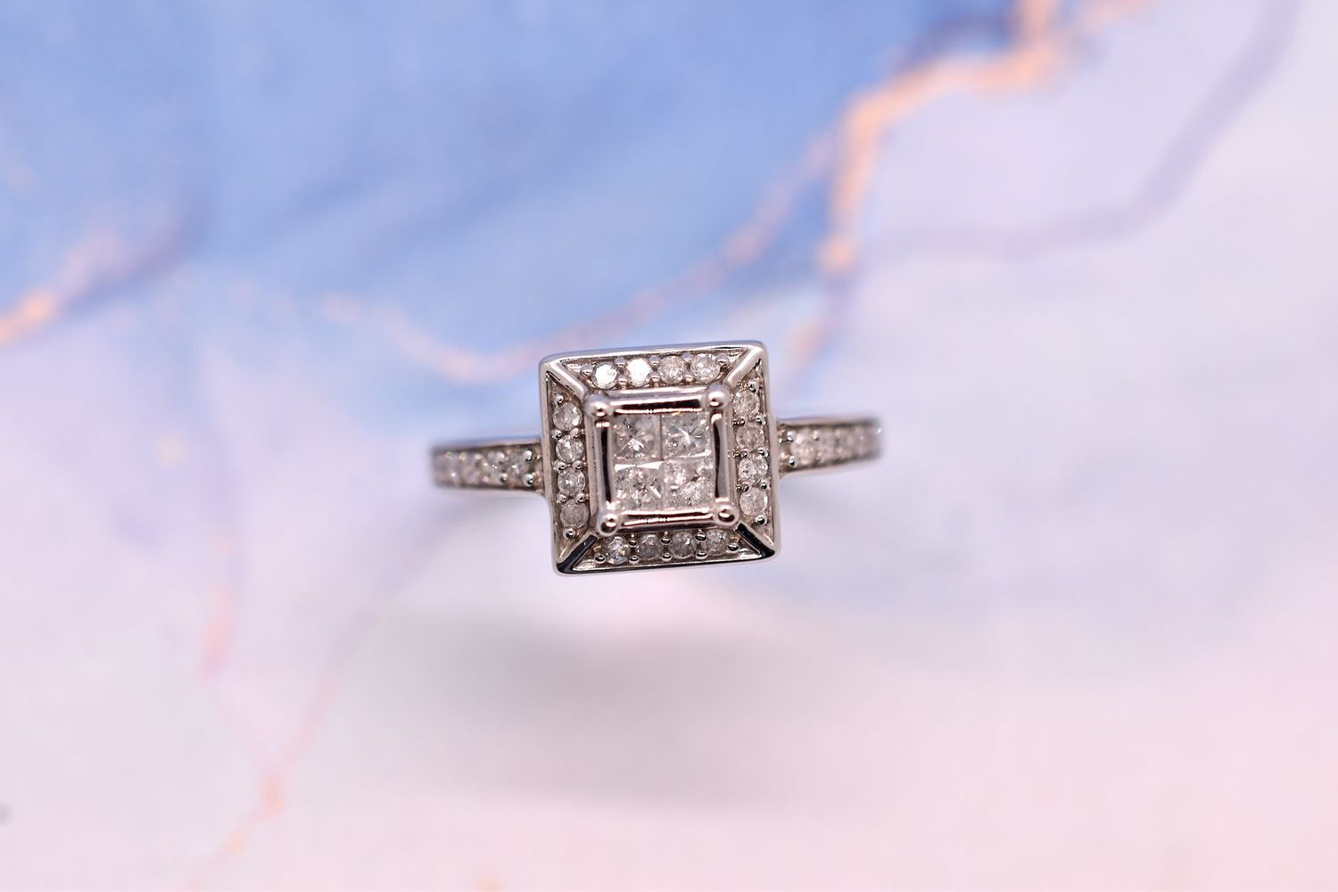 9ct White Gold Square Diamond Cluster Ring