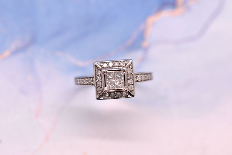 9ct White Gold Square Diamond Cluster Ring