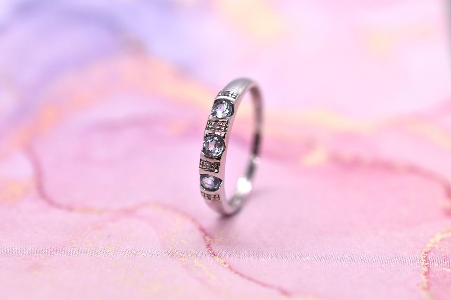 9ct White Gold Aquamarine & Diamond Half Eternity Ring