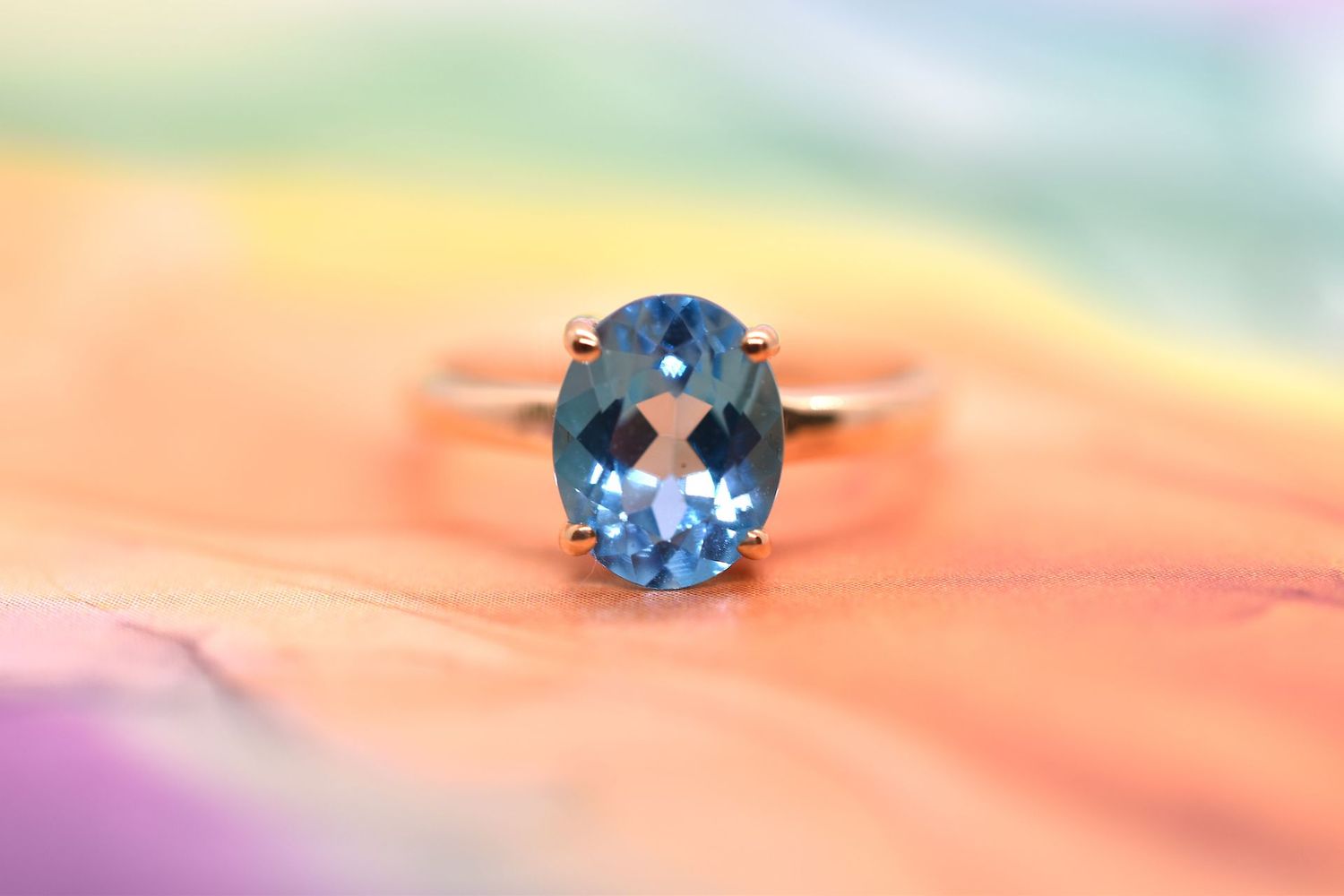 9ct Yellow Gold Oval Cut Blue Topaz Ring