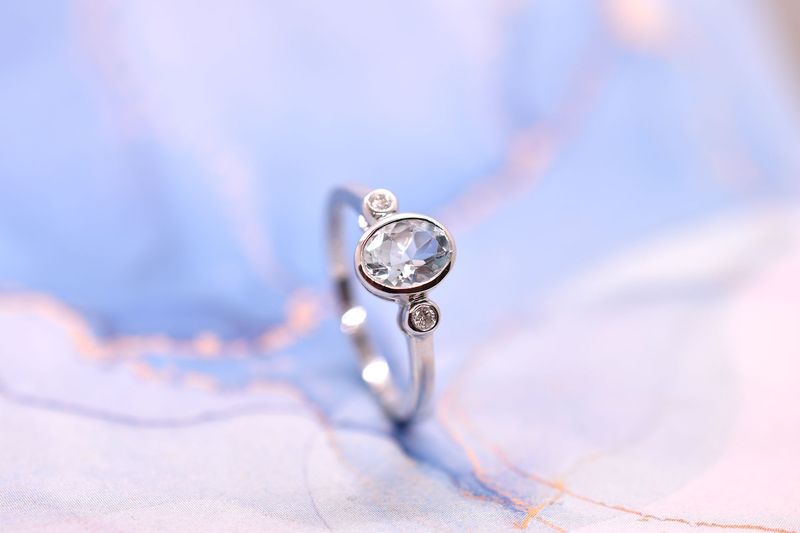 9ct White Gold Aquamarine & Diamond Trilogy Ring