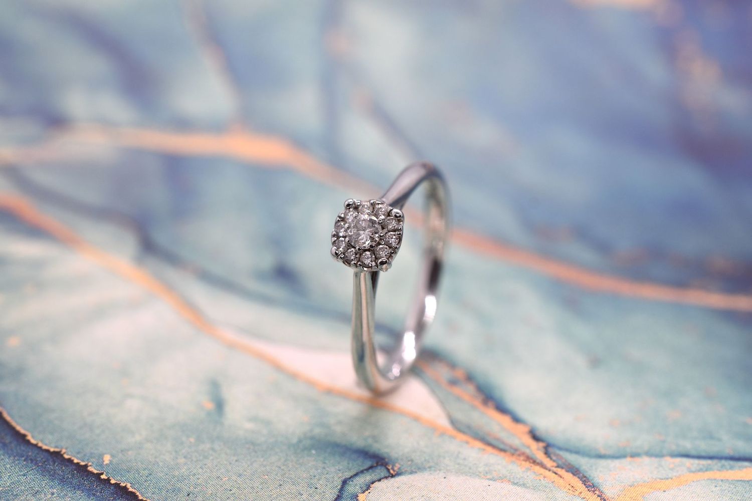 9ct White Gold Diamond Halo Cluster Ring