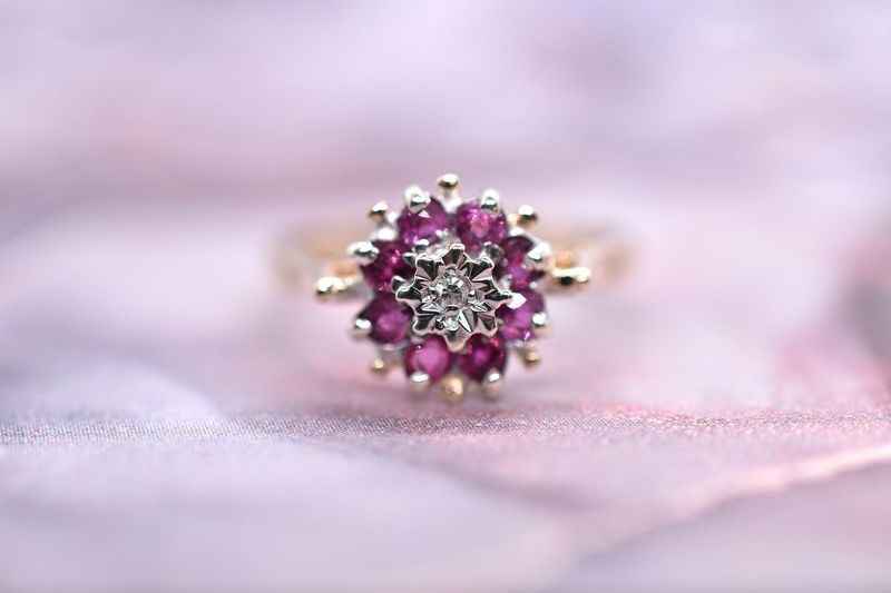 9ct Gold Ruby & Diamond Cluster Ring
