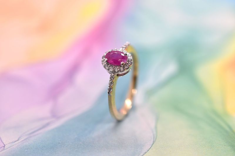 9ct Gold Ruby & Diamond Halo Cluster Ring