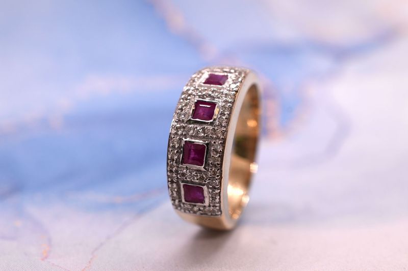 9ct Gold Ruby & Diamond Half Eternity Ring
