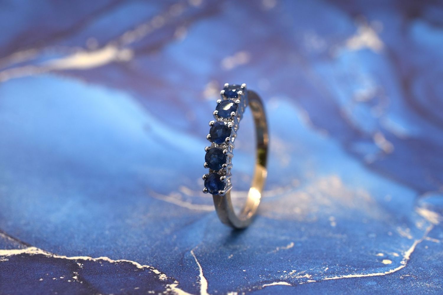 9ct Gold Sapphire & Diamond Half Eternity Ring