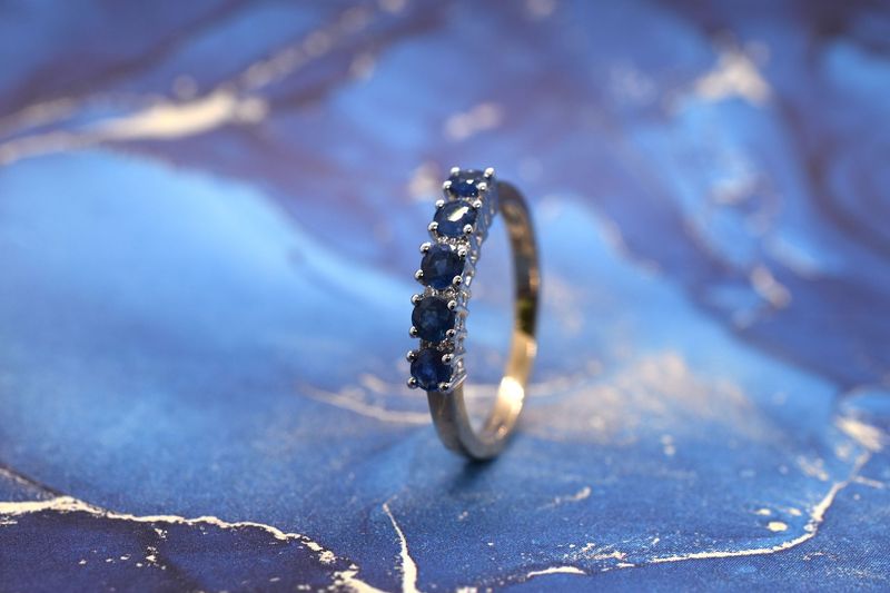 9ct Gold Sapphire & Diamond Half Eternity Ring
