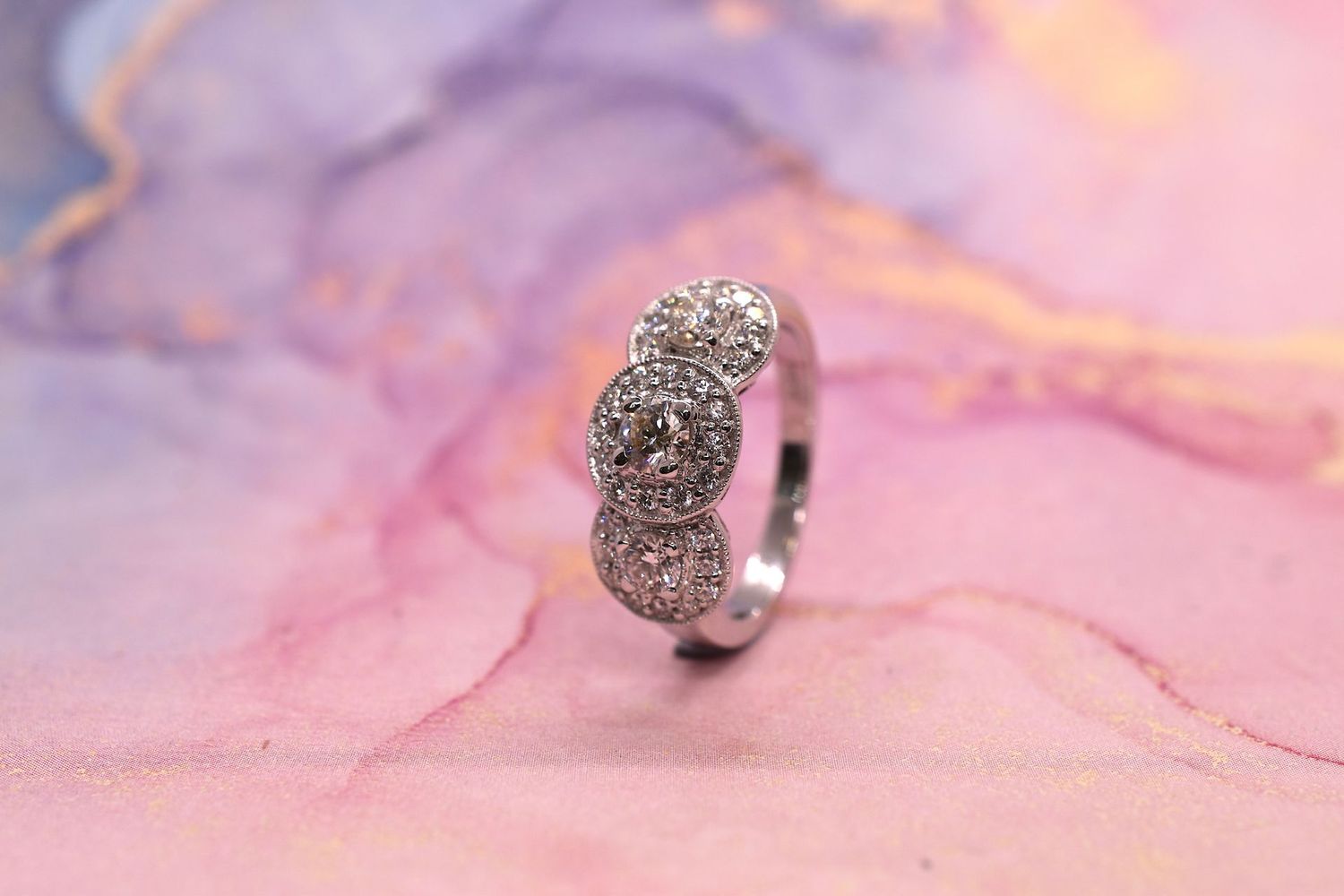 18ct White Gold Diamond Triple Cluster Ring