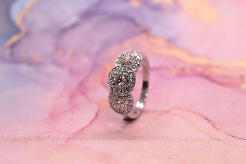 18ct White Gold Diamond Triple Cluster Ring