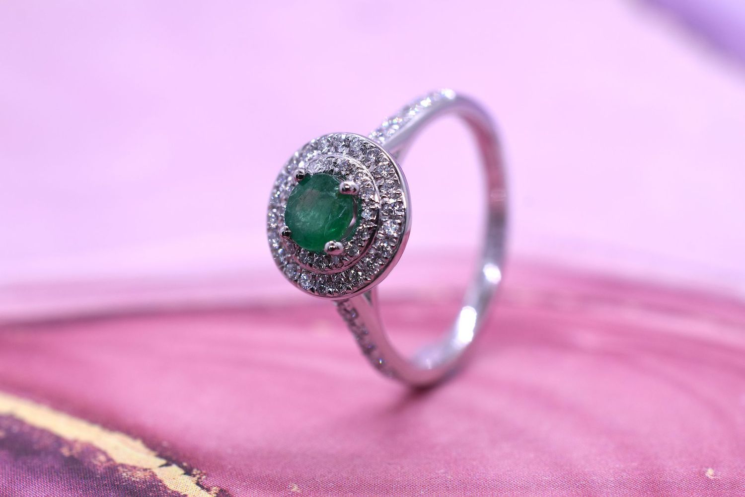Platinum Emerald & Diamond Double Halo Cluster Ring