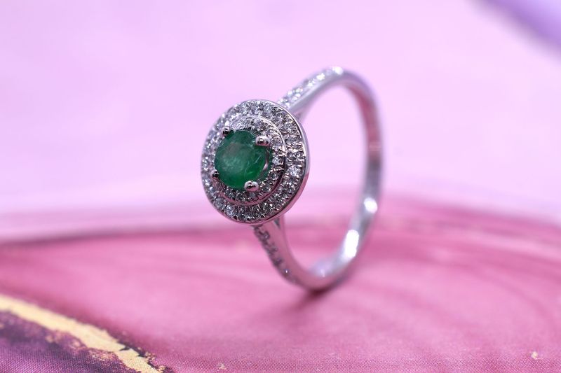 Platinum Emerald & Diamond Double Halo Cluster Ring