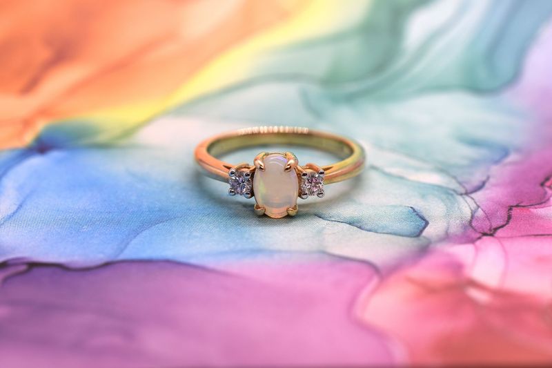 9ct Yellow Gold Opal & Diamond Trilogy Ring