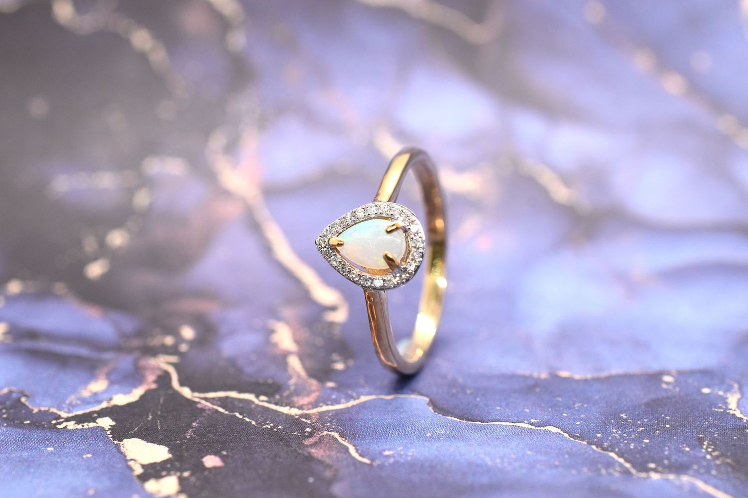 9ct Gold Pear Cut Opal & Diamond Halo Cluster Ring