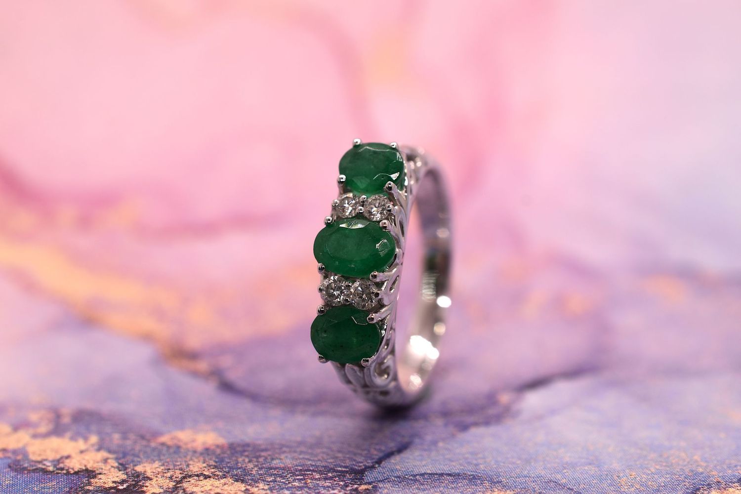 Platinum Emerald & Diamond 7-Stone Ring