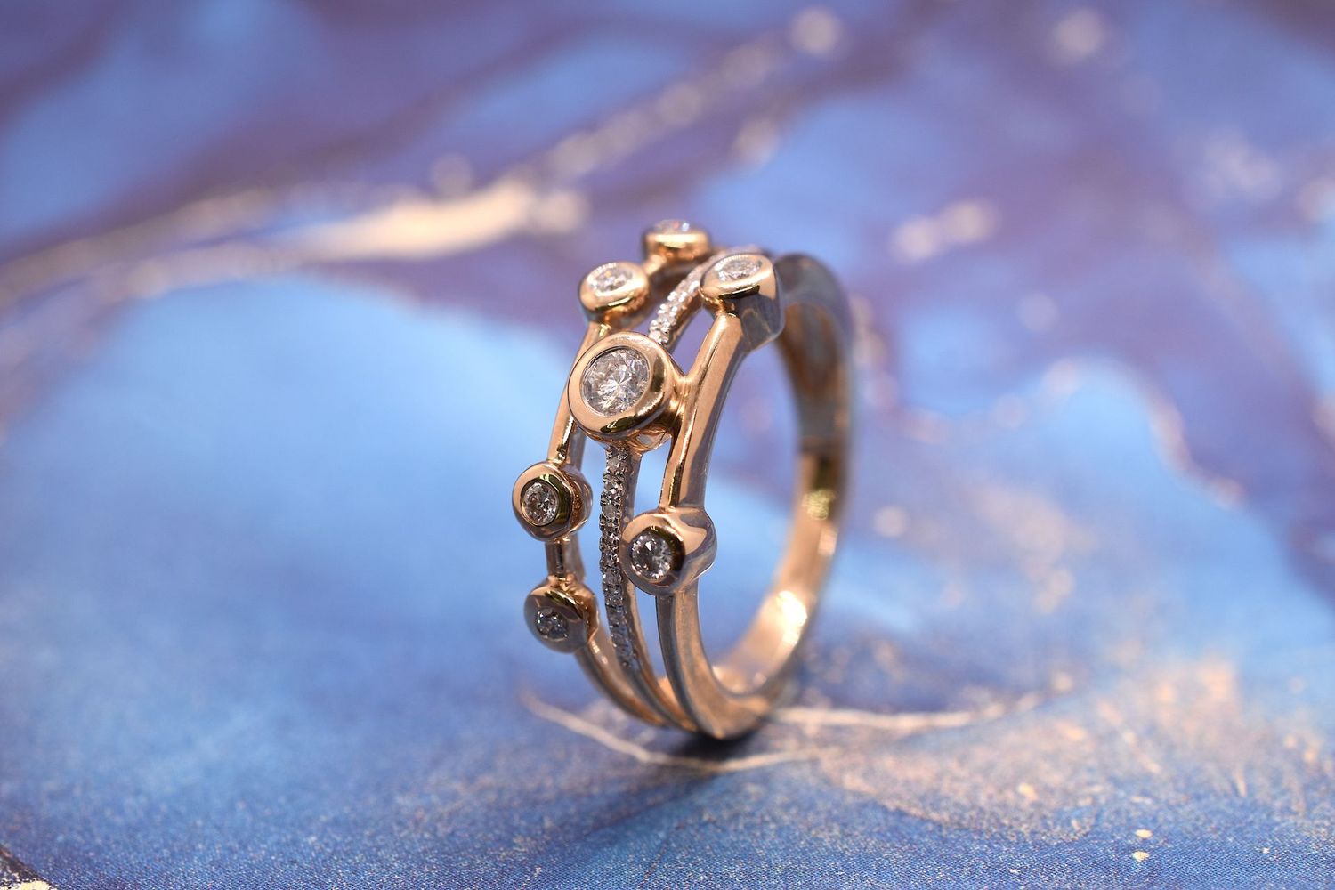 9ct Yellow Gold Diamond Set Bubble Ring