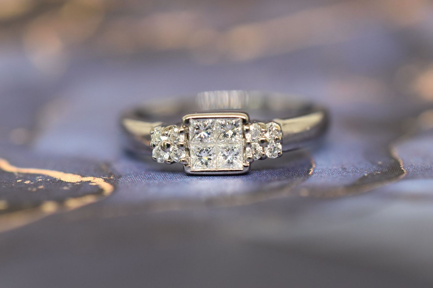 18ct White Gold Princess Cut Diamond Square Cluster Ring