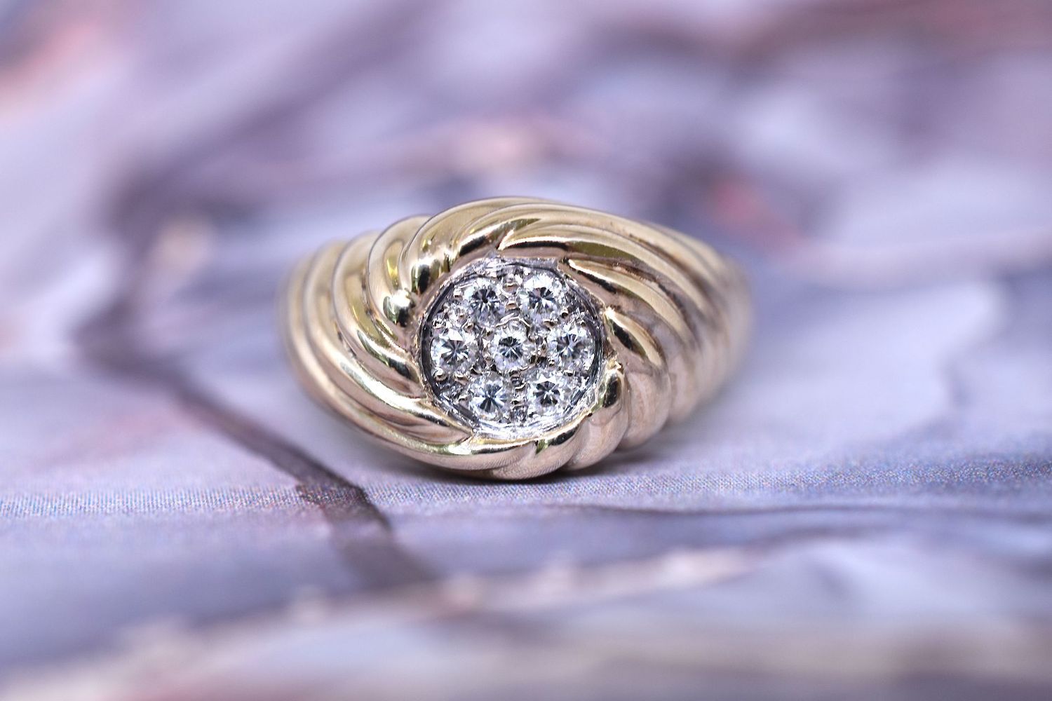 9ct Yellow Gold Diamond Set Cluster Signet Ring