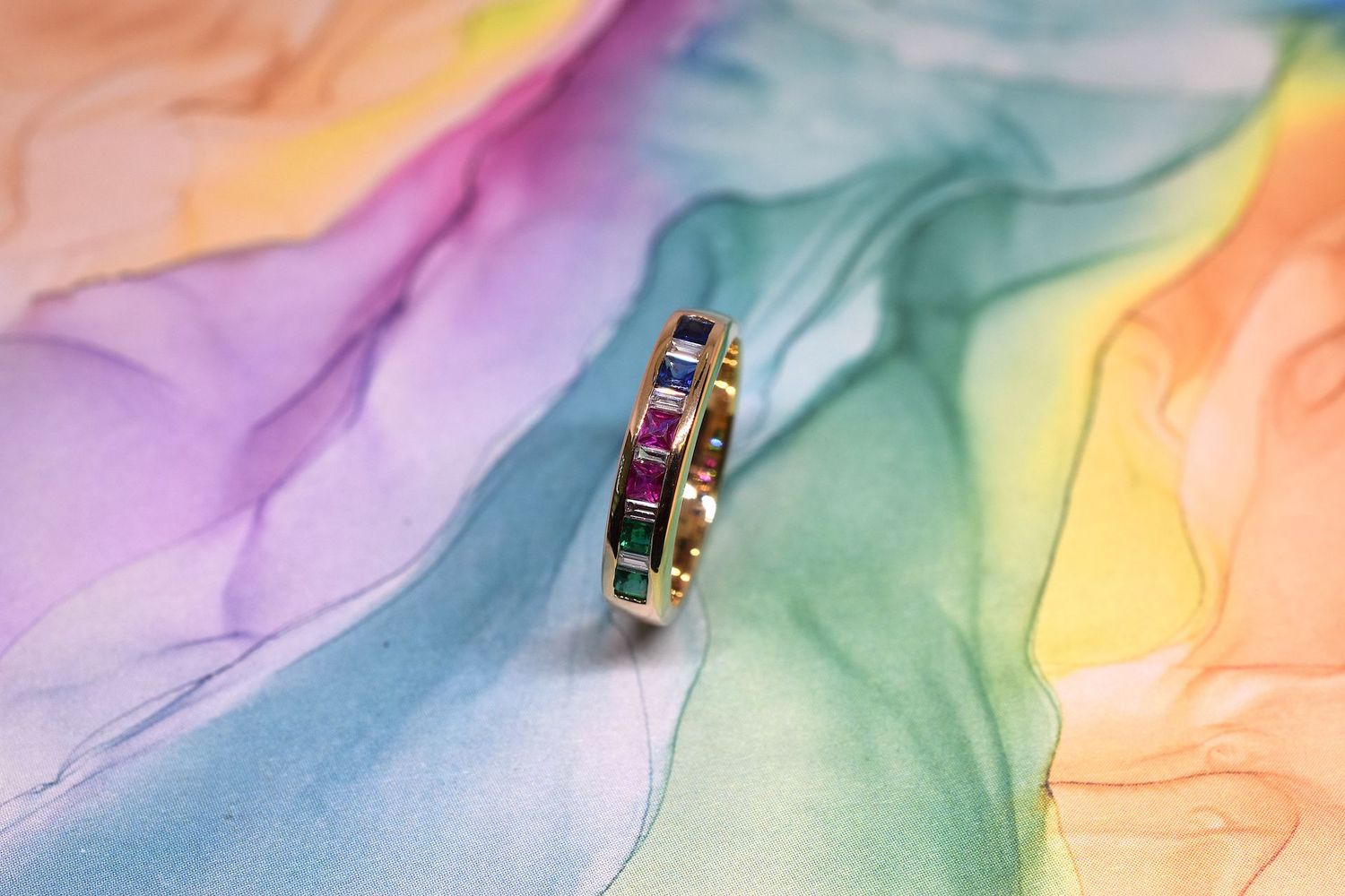14ct Yellow Gold Multi-Stone Channel Set Half Eternity Ring