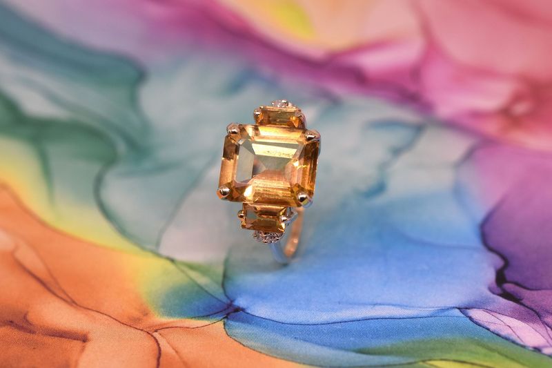 9ct Yellow Gold Citrine & Diamond Dress Ring