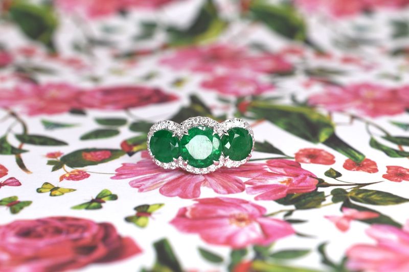 Platinum Emerald & Diamond Triple Halo Cluster Ring