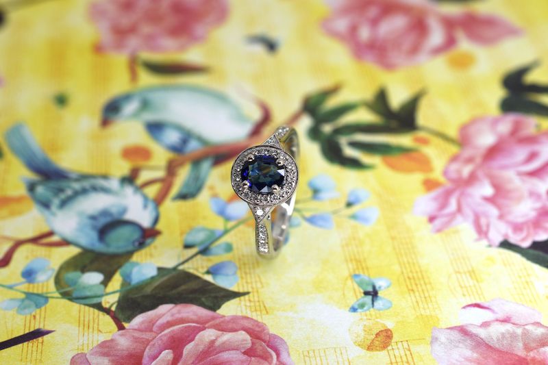 Platinum Sapphire & Diamond Halo Cluster Ring