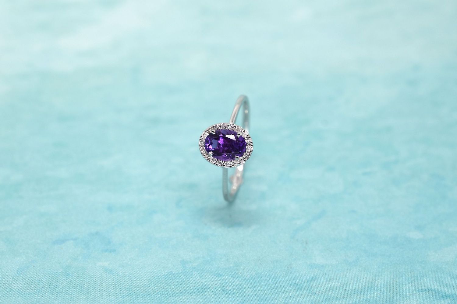 9ct White Gold Oval Cut Amethyst & Diamond Halo Cluster Ring