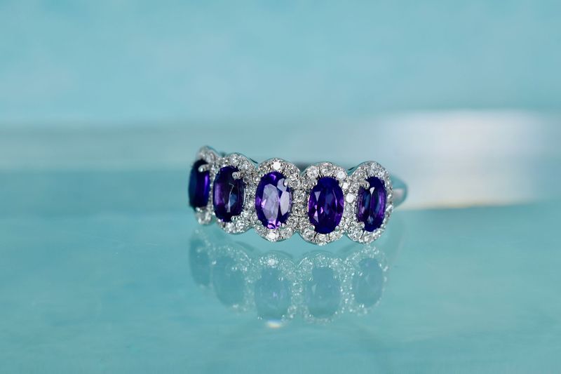9ct White Gold Amethyst & Diamond Cluster Ring