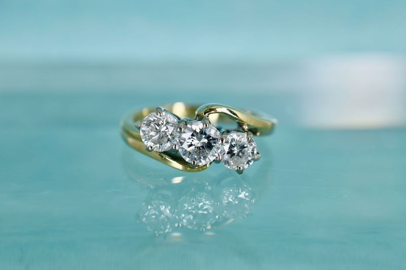 18ct Yellow and White gold Twist Style Diamond Trilogy Ring