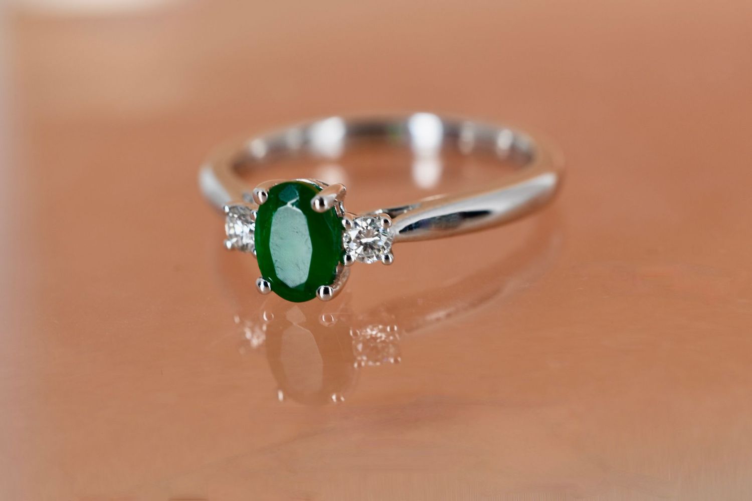 Platinum Emerald and Diamond Trilogy Ring