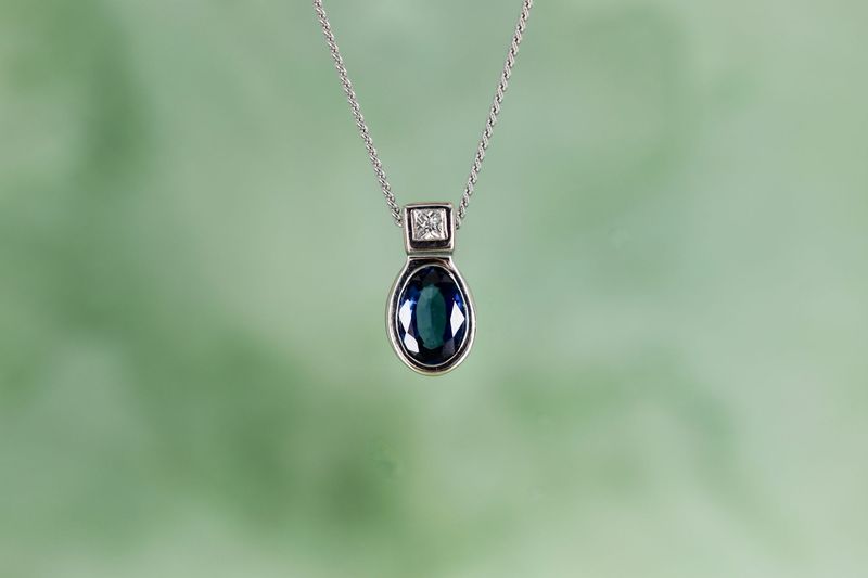 18ct White Gold Sapphire and Diamond Pendant