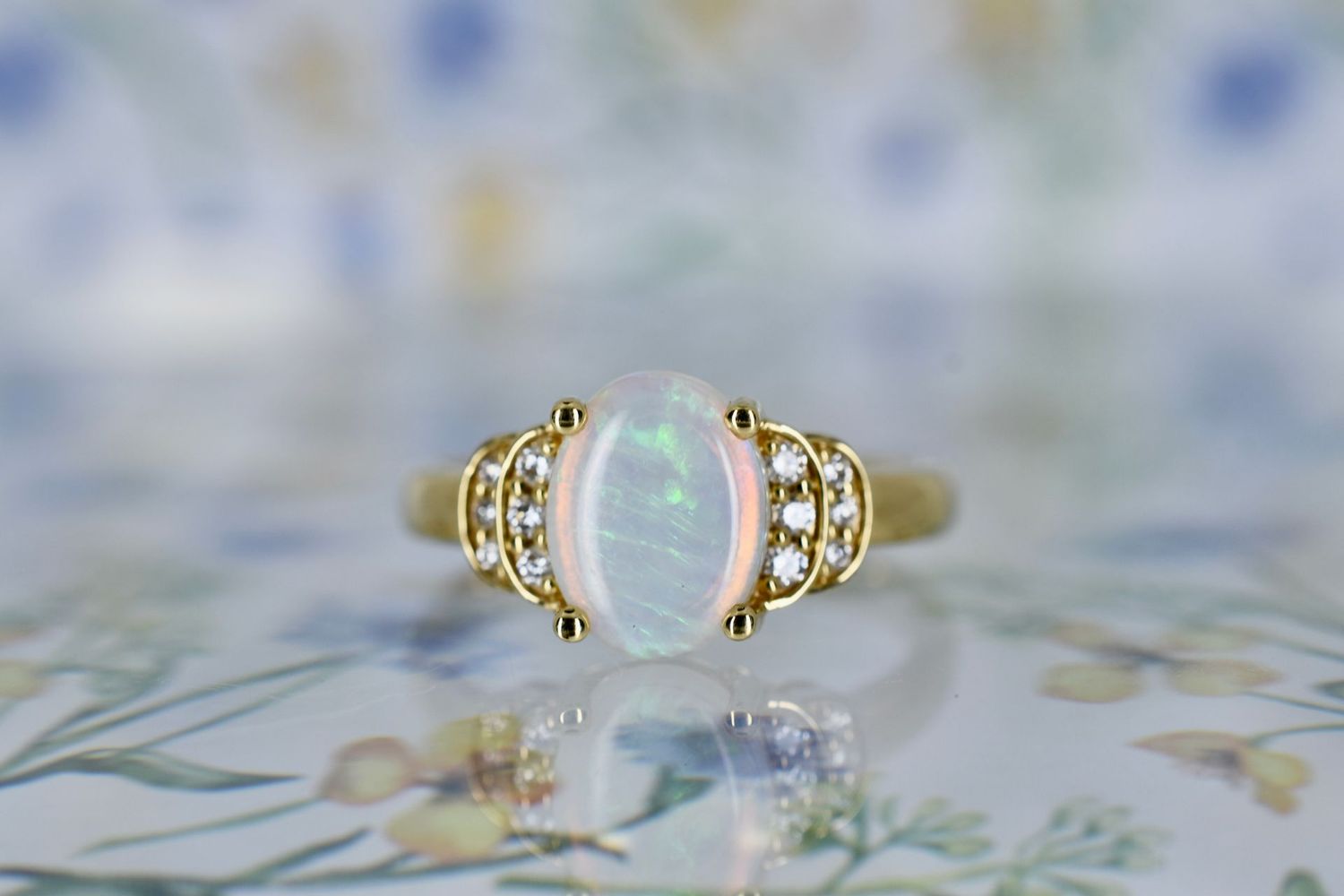 18ct Yellow Gold Oval Opal and Diamond Dress Ring
