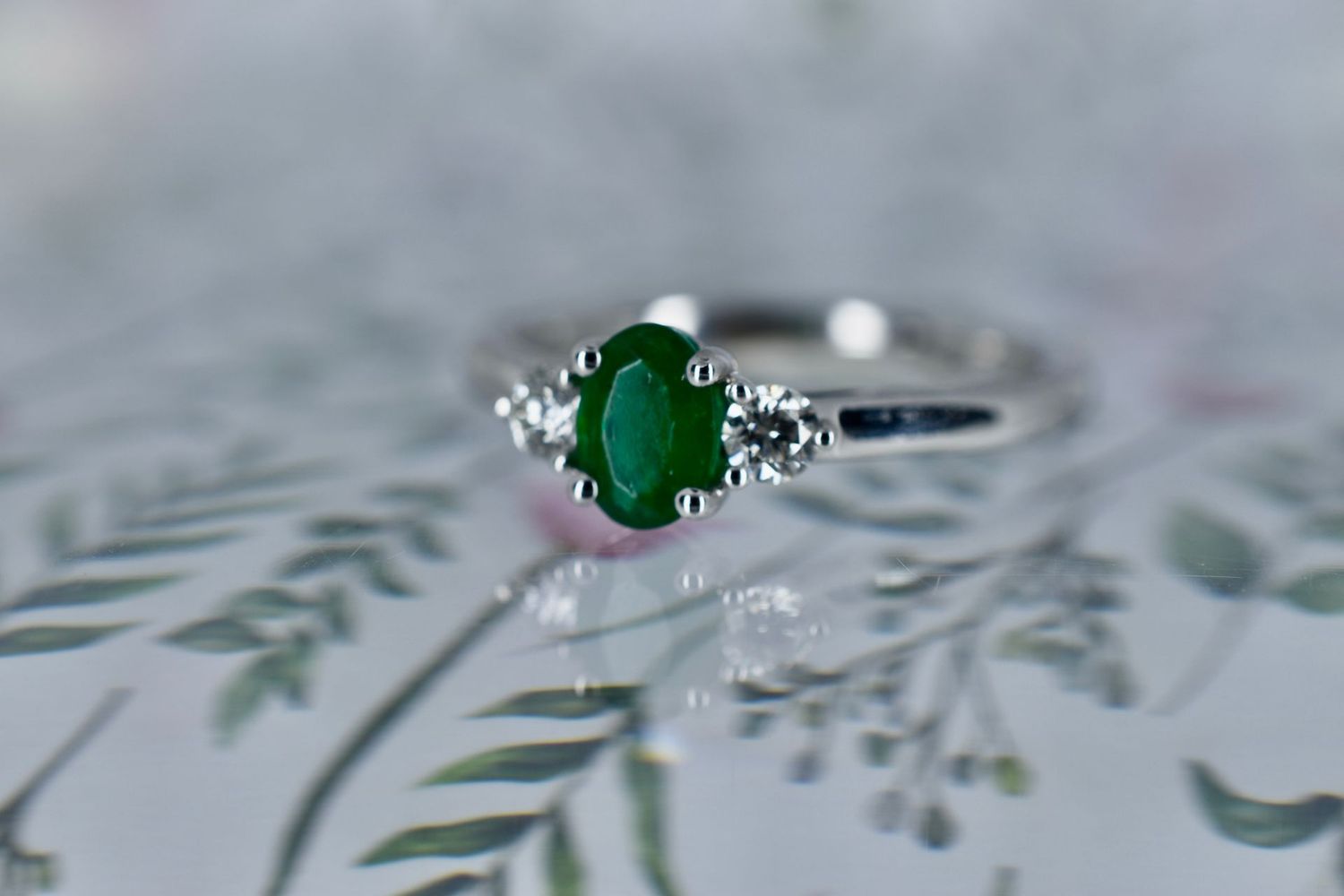 Platinum Oval Emerald & Diamond Trilogy Ring