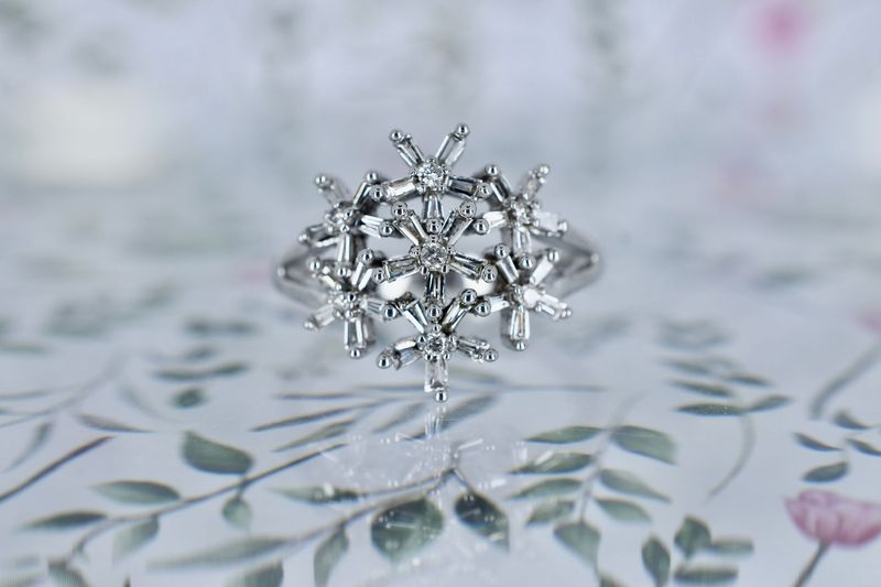 9ct White Gold Diamond Snowflake Dress Ring