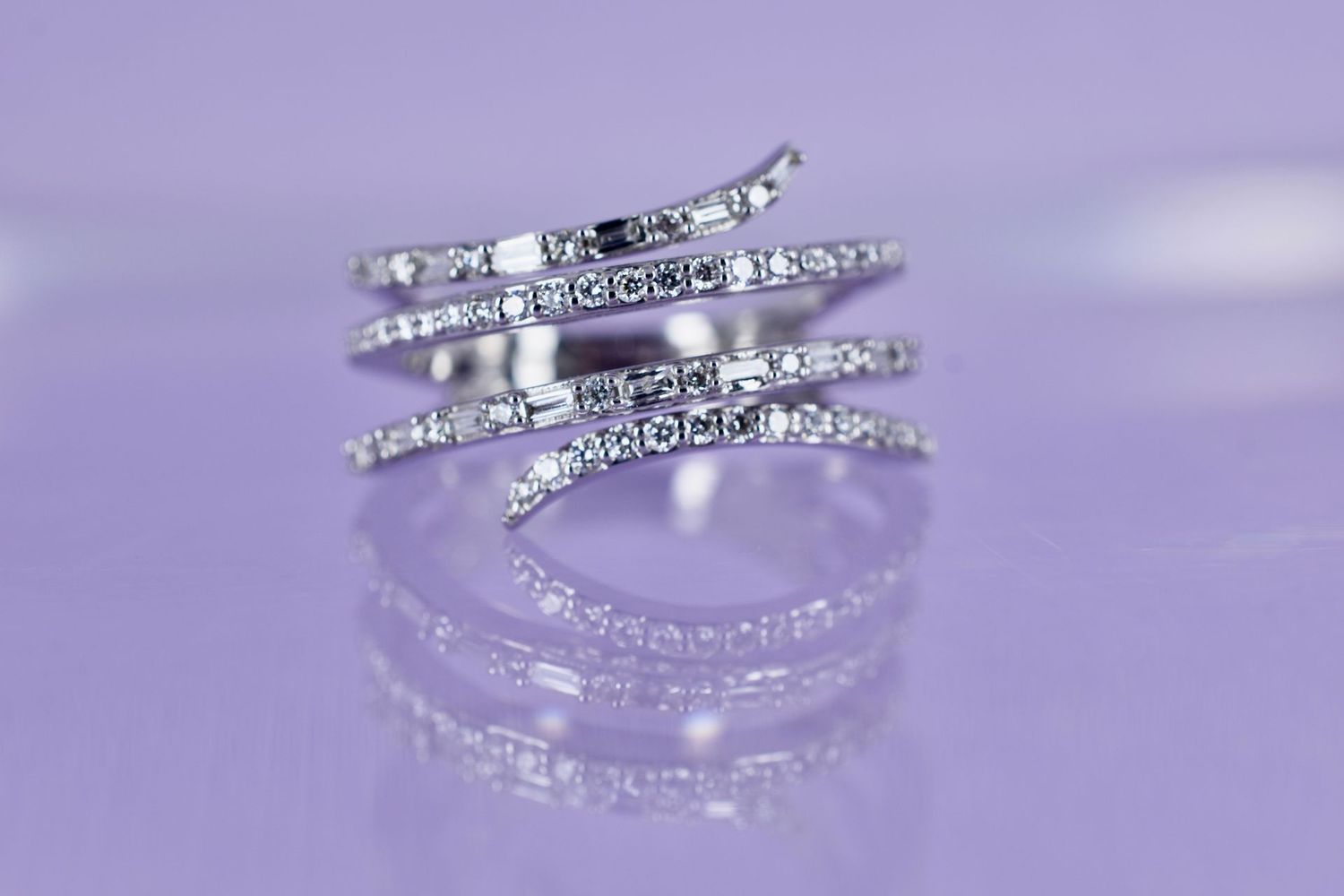 9ct White Gold Diamond 4 Row Wrap Around Ring