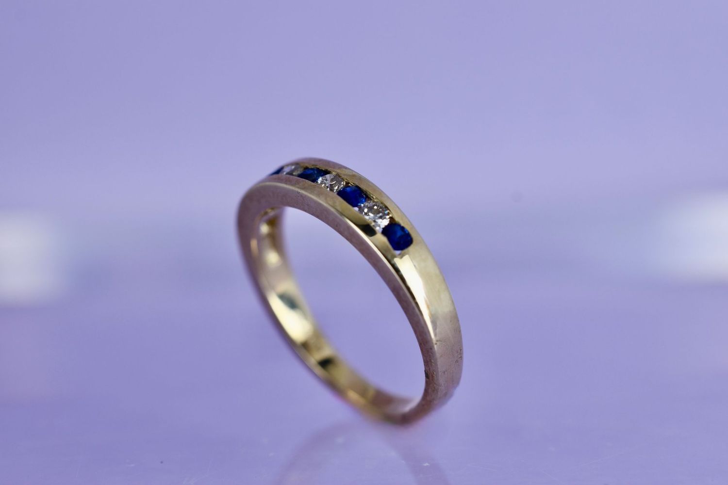 9ct Yellow gold Sapphire & Diamond Channel Set Eternity Ring