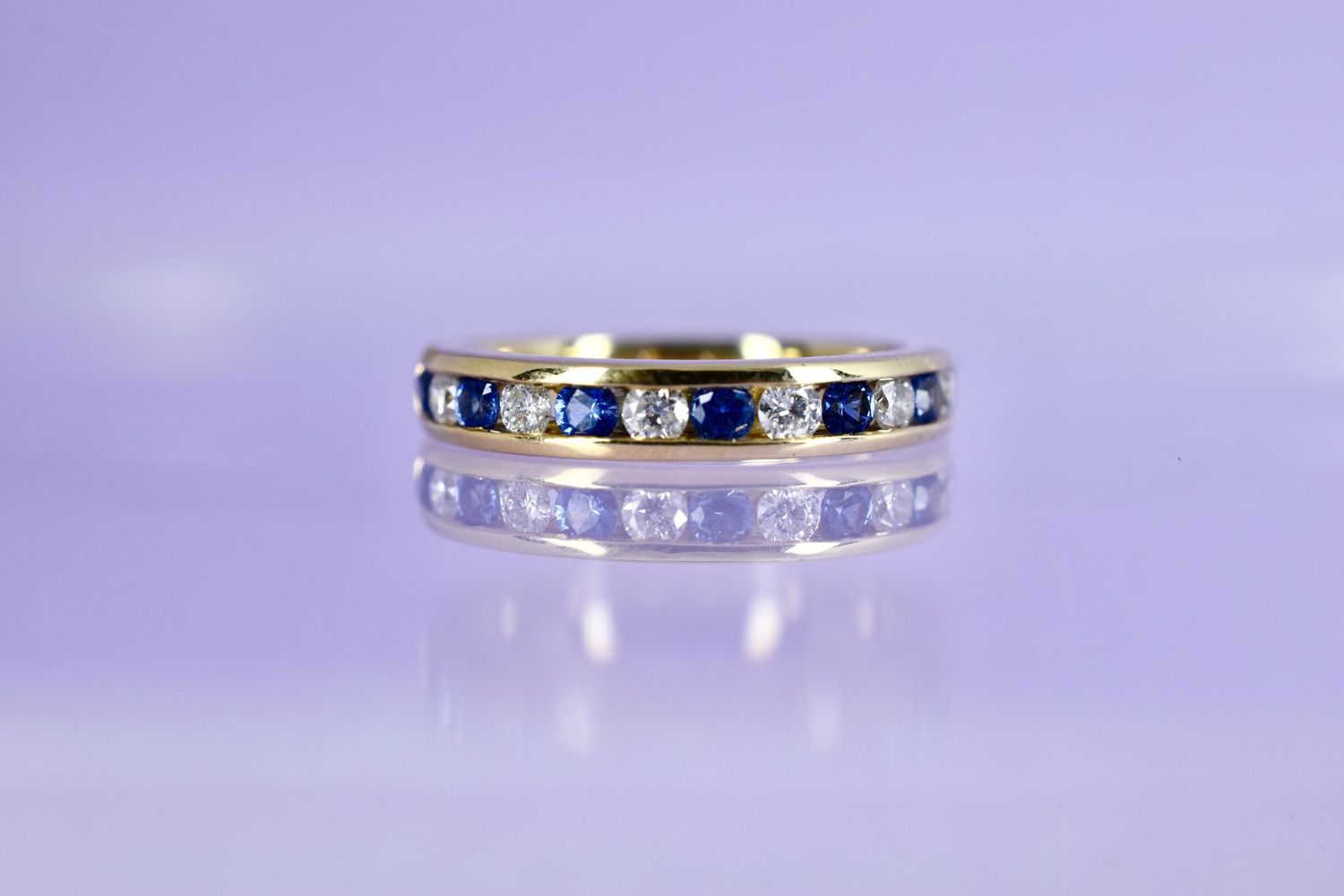 18ct Yellow Gold Sapphire & Diamond Channel Set Eternity Ring
