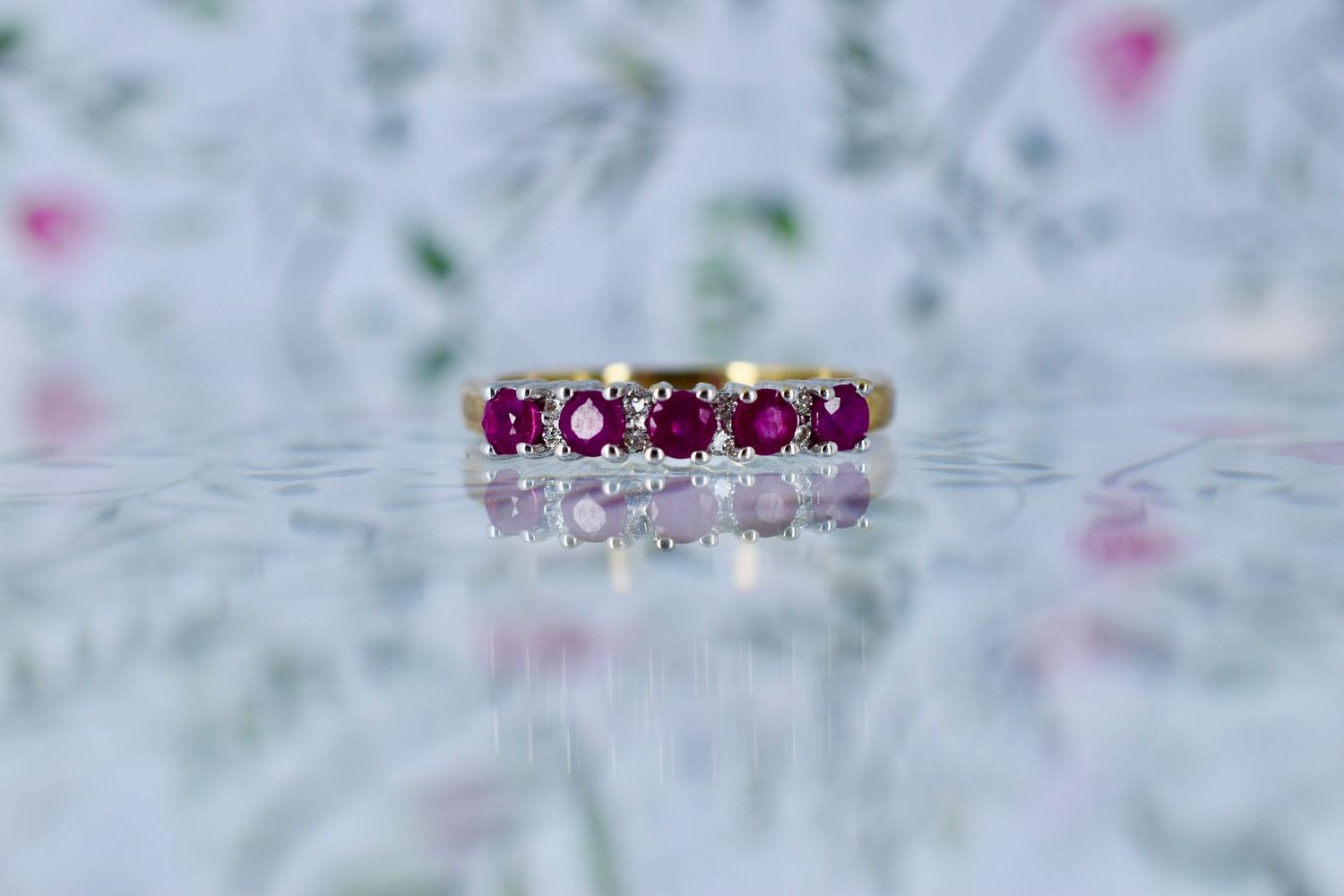 9ct Yellow & White Gold Ruby and diamond claw set Eternity Ring
