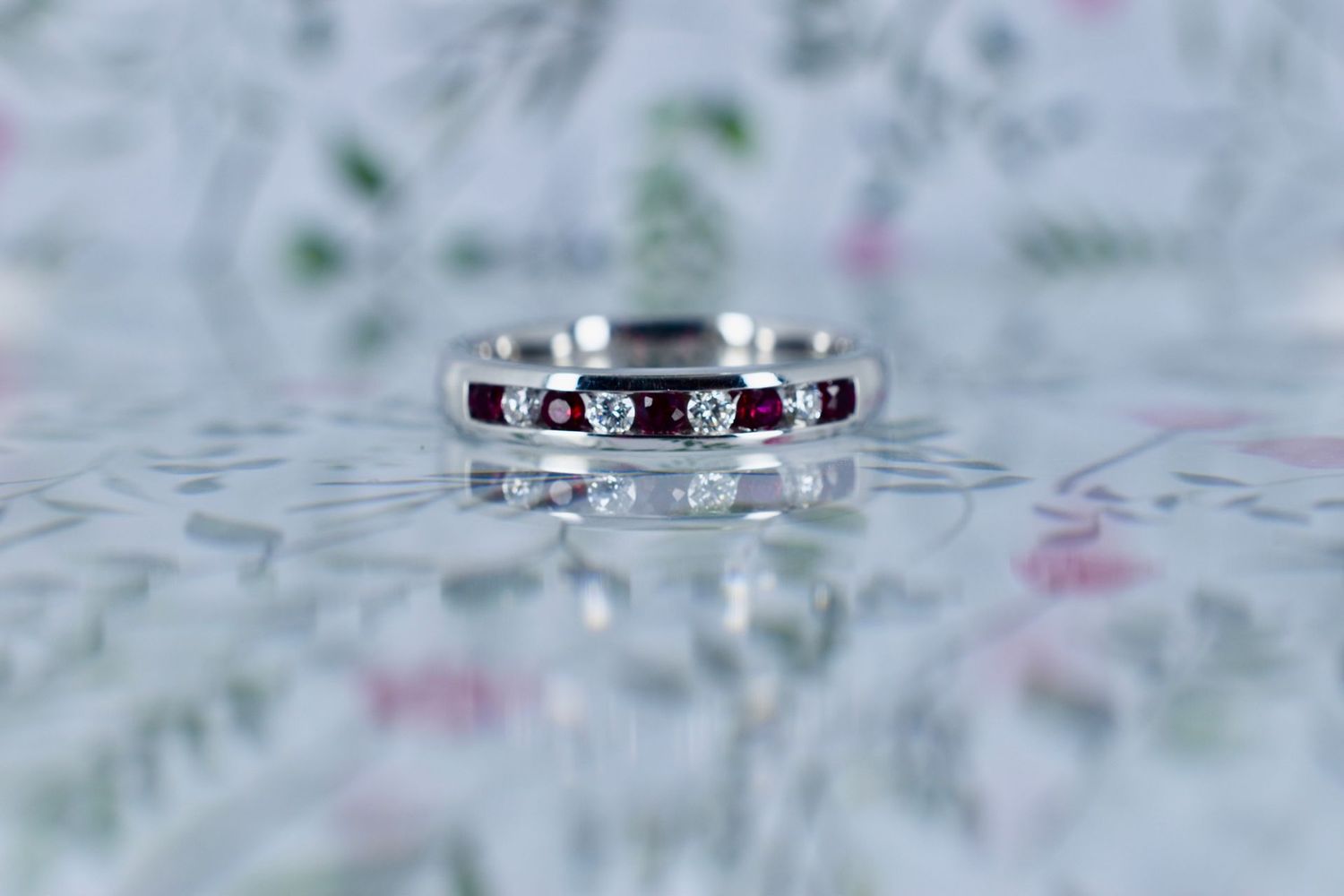 9ct White Gold Ruby and Diamond Channel set Eternity Ring