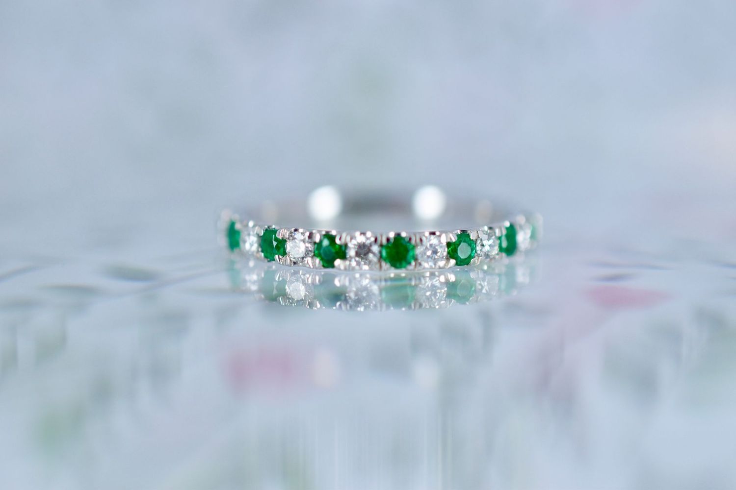 Platinum Emerald & Diamond Scalloped set Eternity Ring