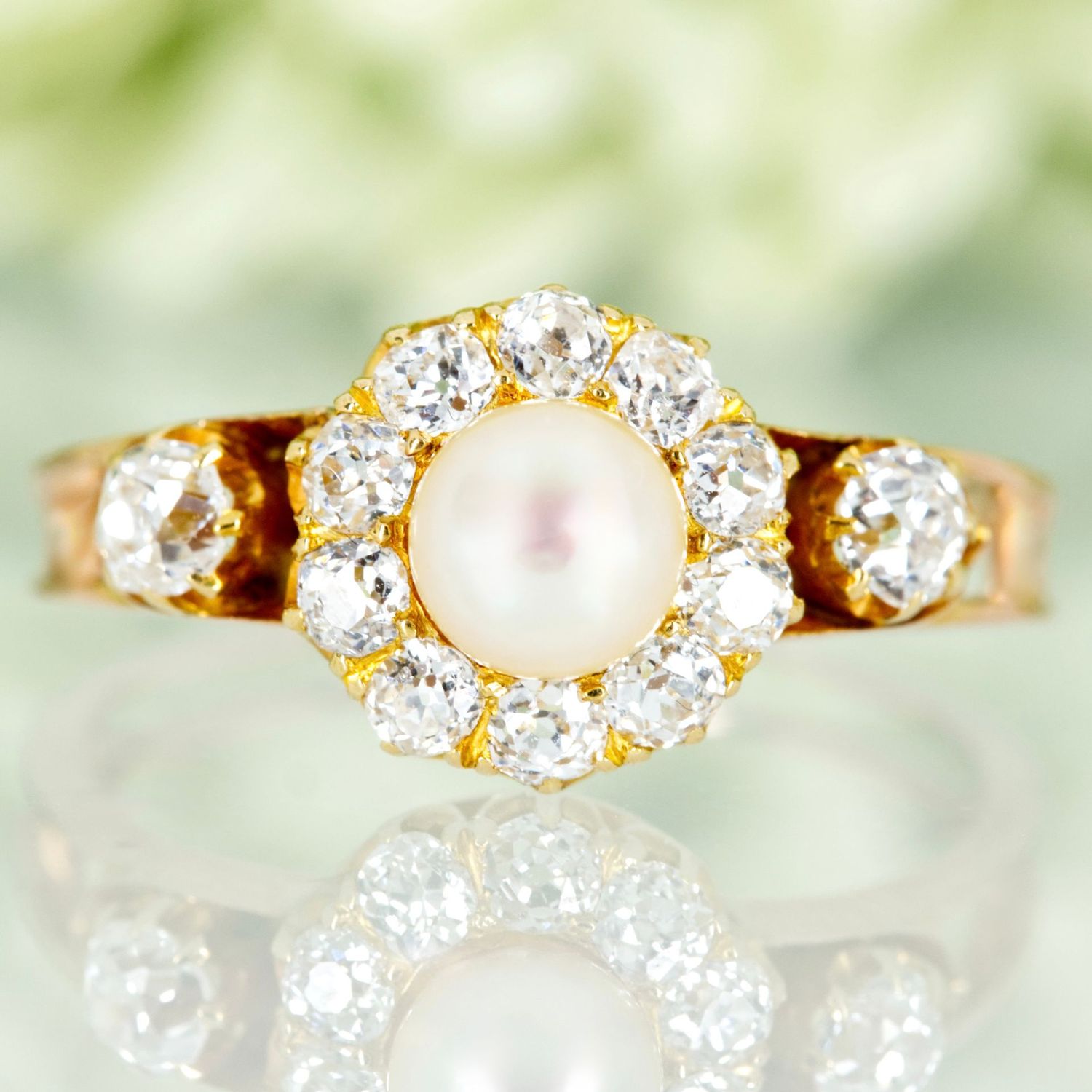 Antique 18ct Rose & Yellow Gold Natural Pearl and Diamond Ring
