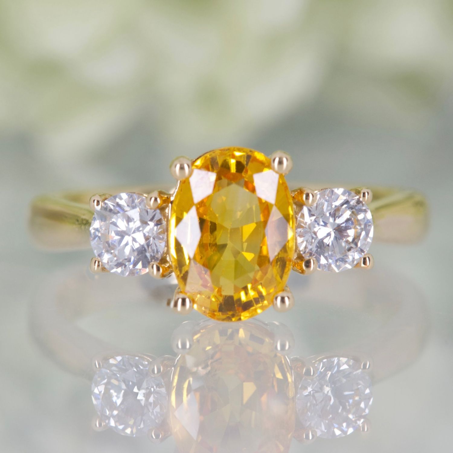 18ct Yellow Gold Oval Cut Yellow Sapphire & Diamond Trilogy Ring