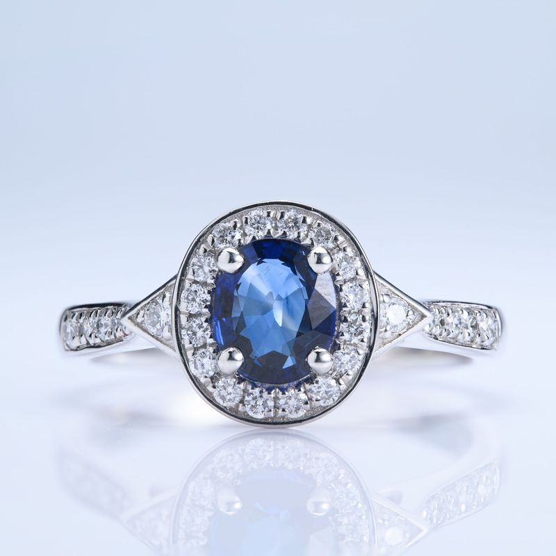 Platinum Sapphire & Diamond Halo Cluster Ring
